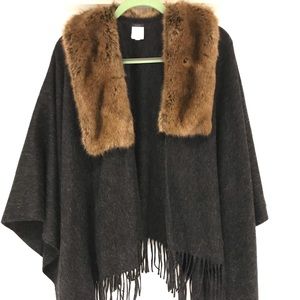 Wool and faux-fur poncho